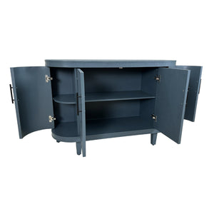 English Elm Modern Curved Sideboard Solid Wood Console Table with 4 Doors, Adjustable Shelves & Zinc Handles for Living Room Storage Scandi Style, Durable 220lb Top Capacity Blue W757P190337