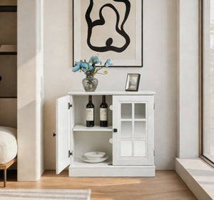 English Elm Storage Sideboard with Mirrored Acrylic Doors and Wood Grain Mdf Finish for Compact Rooms White W2899P372747