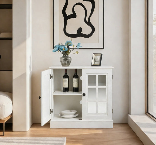 English Elm Storage Sideboard with Mirrored Acrylic Doors and Wood Grain Mdf Finish for Compact Rooms White W2899P372747