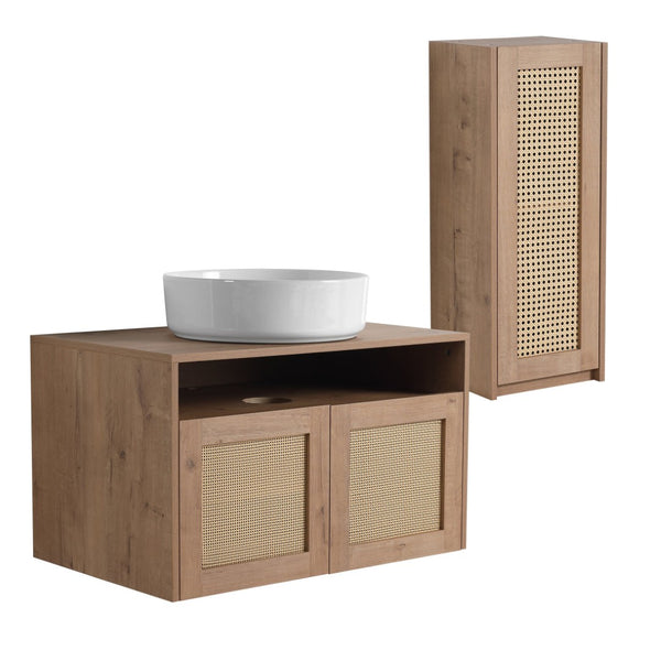 English Elm 30" Wall Mounted Bathroom Vanity Oak Finish Ceramic Art Sink Soft Close Storage W999S00495