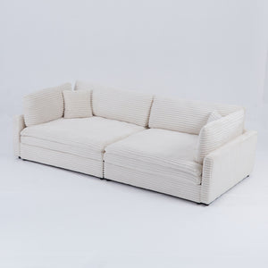 English Elm The 112-inch Corduroy Sofa in Beige with Two Pillows, Solid Wood Frame, S-Spring Comfort for 4-seat Living Room W3371S00006