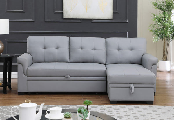 English Elm Jardin Vegan Leather Sleeper Sectional with Reversible Chaise and Hidden Storage B2749S00209