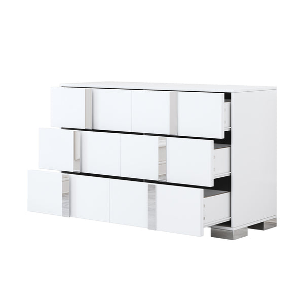 English Elm 3-Pieces Mirrored 6-Drawer Dresser and Two Nightstands with Sleek Metal Legs for Modern Living White 54.25 L x 20.75 W x 8.5 H N733S307938W
