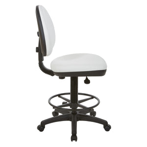 OSP Home Furnishings Sculptured Ergonomic Drafting Chair with Lumbar Support Padded Seat and Adjustable Footring Snow DC550-R101