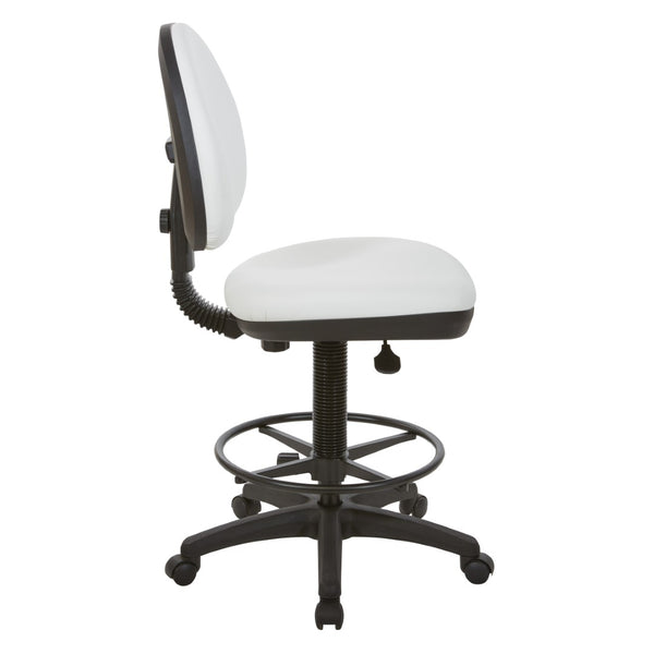 OSP Home Furnishings Sculptured Ergonomic Drafting Chair with Lumbar Support Padded Seat and Adjustable Footring Snow DC550-R101