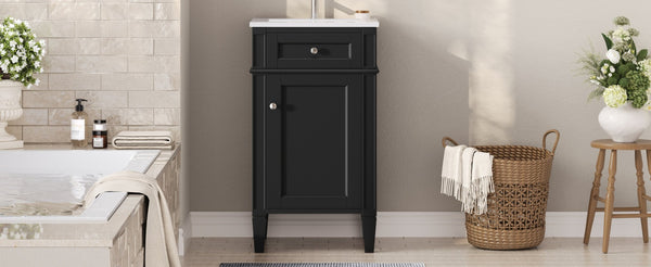 English Elm 18-inch French Style Freestanding Bathroom Vanity with Ceramic Sink Soft Close Storage Black N710P411340B
