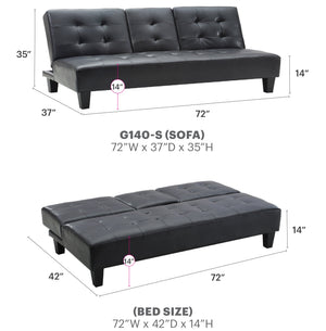 English Elm Richie G140-S Sofa Bed Black PU Faux Leather Convertible Sleeper with Cup Holders, Durable Frame B078108030