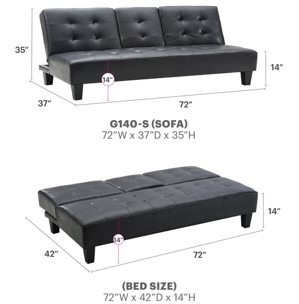 English Elm Richie G140-S Sofa Bed Black PU Faux Leather Convertible Sleeper with Cup Holders, Durable Frame B078108030