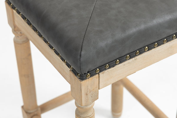 English Elm Tufted Pu Leather Counterstools with Nailhead Trim and Rubberwood Turned Legs Set of 2 W1762P188745