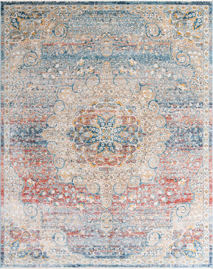 Unique Loom Newport Elms Machine Made Medallion Rug Multi, Blue/Gray/Ivory/Light Blue/Light Brown/Rust Red/Terracotta 7' 10" x 10' 2"