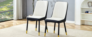 English Elm Modern Two-Tone Pu Dining Chairs Set - Elegant White & Black Upholstery With Gold Accents W1151P217983