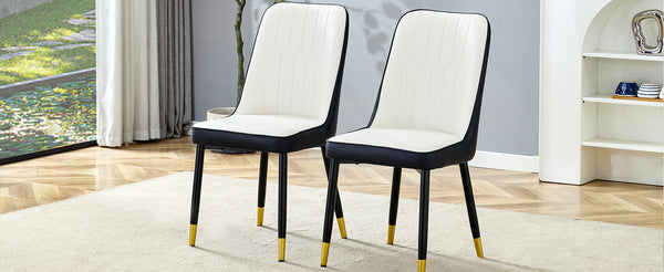 English Elm Modern Two-Tone Pu Dining Chairs Set - Elegant White & Black Upholstery With Gold Accents W1151P217983