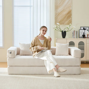 English Elm UNITED Folding Sofa Bed with Removable Cover Zipper, Chenille Memory Foam Sleeper for Small Spaces Beige W1568P293803