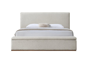 English Elm Boxter Queen Storage Bed Beige Linen Upholstered Platform Frame Walnut Legs B2756S00031