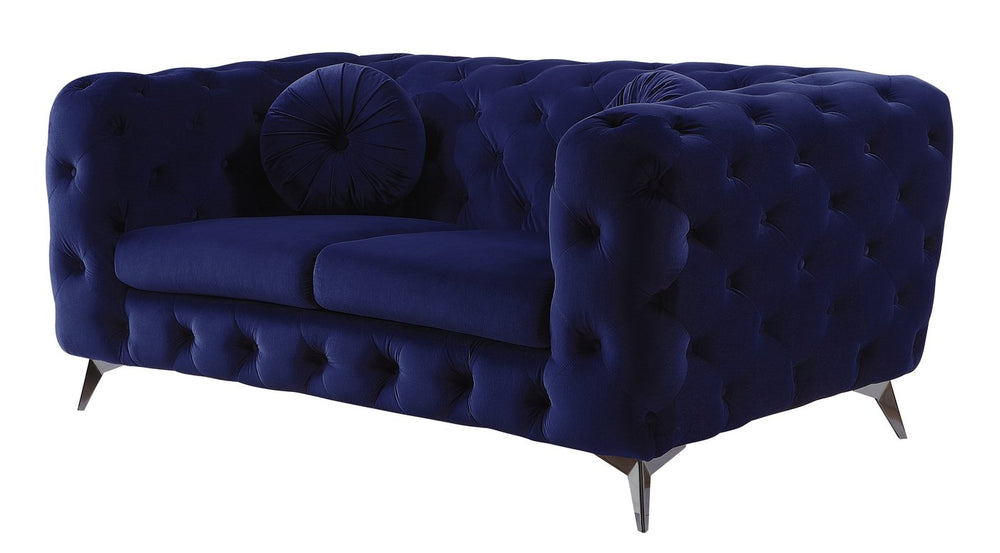English Elm Atronia Blue Velvet Loveseat with Button Tufted Diamond Back, Pocket Coil Seats, Solid Wood Frame B2726P280174