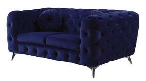 English Elm Atronia Blue Velvet Loveseat with Button Tufted Diamond Back, Pocket Coil Seats, Solid Wood Frame B2726P280174