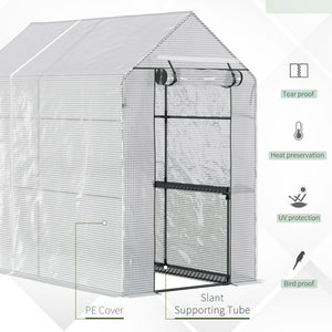 English Elm Outsunny Walk-in Portable Greenhouse with 4 Shelves Pe Mesh Cover Steel Frame W2225P217649