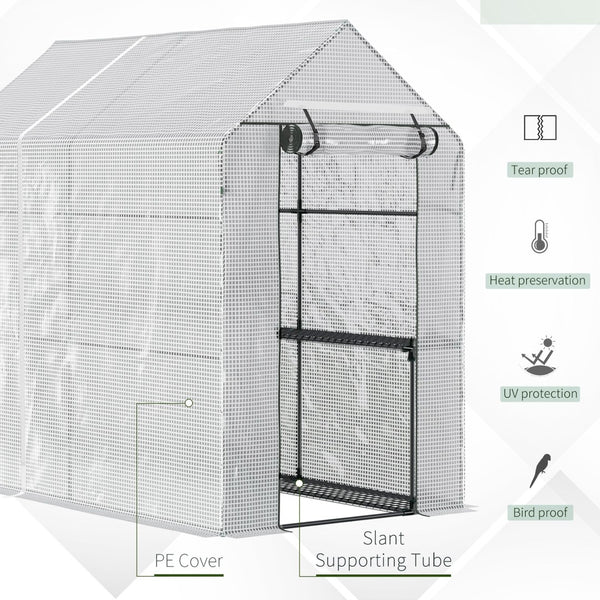 English Elm Outsunny Walk-in Portable Greenhouse with 4 Shelves Pe Mesh Cover Steel Frame W2225P217649