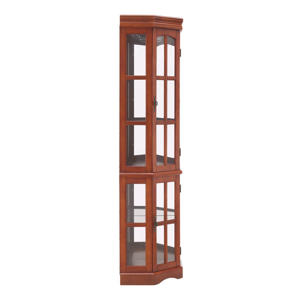 English Elm Corner Curio Cabinet with 5 Shelves and Built-In Lighting, Glass Display Case for Home Décor and Collectibles, Space-Saving Corner Accent (47x21x10.75) Walnut W1693P183978