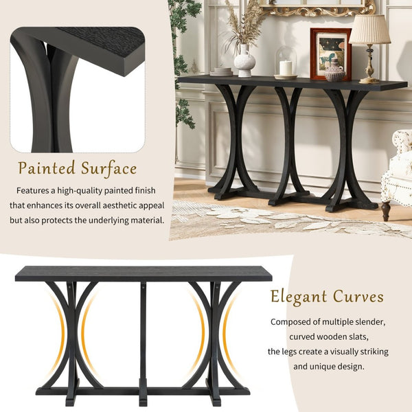 English Elm U-style Farmhouse Console Table Oak Veneer Top Curved Rubberwood Legs Entryway N711P295300B