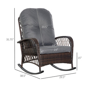 English Elm Outsunny Outdoor Wicker Rocking Chair - Wide Seat, Soft Cushion, Weatherproof Rattan Design For Patios W2225P174024-GIGA