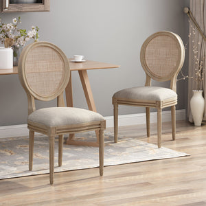 English Elm Christopher Knight Home® - DININGCHAIR Elegant Wicker & Fabric Dining Seat with Carved Legs Distressed Finish for Stylish Homes Beige 65165.00BGE