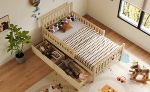 English Elm Twin Pine Platform Bed with Guardrails and Under Storage Drawers for Small Rooms N733P172696M