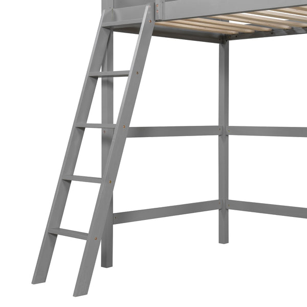 English Elm Loft Bed with Built-in Slide Solid Pine Twin Frame for Kids Bedroom Play Gray N708P360090E