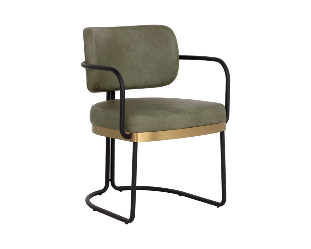 Sunpan JALEN Dining Armchair - Modern Elegance with Gold Accents, Comfortable Faux Leather & Durable Design 112393