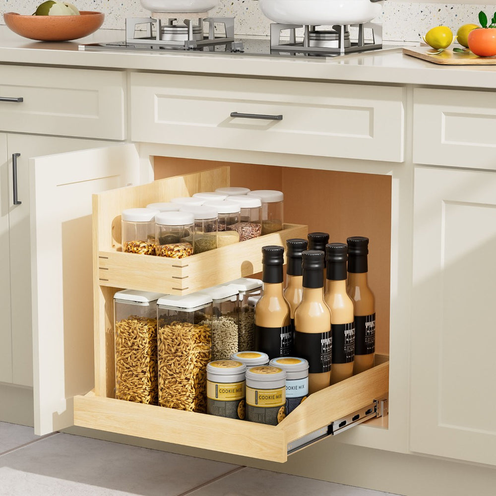 English Elm Under Sink Pull Out Organizer Birch Oak Wood Two Tier Soft Close Kitchen Bath T3210P277245