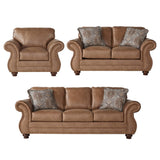 English Elm Leinster Faux Leather 3-Piece Sofa Set With Antique Bronze Nailheads