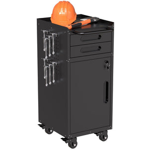 English Elm 34.3" Slim Steel Rolling Tool Cabinet with Locking Door Two Drawers for Garage W2735P428818