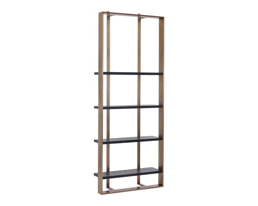 Sunpan Dalton Modern Bookcase In Black Oak With Antique Brass Frame - Unique Wood Grain & Character Black Wood 111906