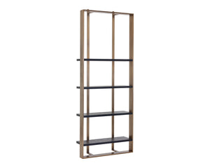 Sunpan Dalton Modern Bookcase In Black Oak With Antique Brass Frame - Unique Wood Grain & Character Black Wood 111906