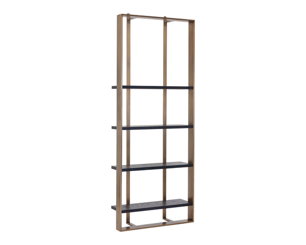 Sunpan Dalton Modern Bookcase In Black Oak With Antique Brass Frame - Unique Wood Grain & Character Black Wood 111906