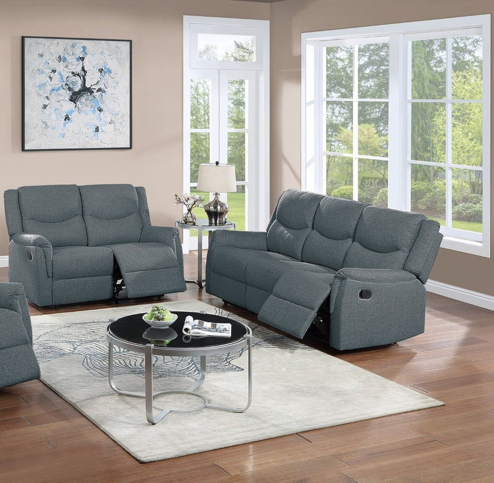 English Elm Modern Reclining Sofa and Loveseat Set Burlap Fabric Upholstered Living Room Seating Dark Gray B011S02351