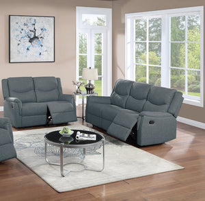 English Elm Modern Reclining Sofa and Loveseat Set Burlap Fabric Upholstered Living Room Seating Dark Gray B011S02351