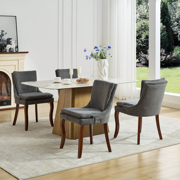 English Elm Modern Dining Chairs Set of 2 with Double-Layer Cushioned Spring+Sponge Comfort, Curved Solid Wood Legs, Mid Back Elegance for Living & Dining Room Gray W1143P207920