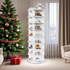 English Elm Rotating Seven Tier Shoe Tower Organizer Holds 28 Pairs with Spinning Base W2699P390458
