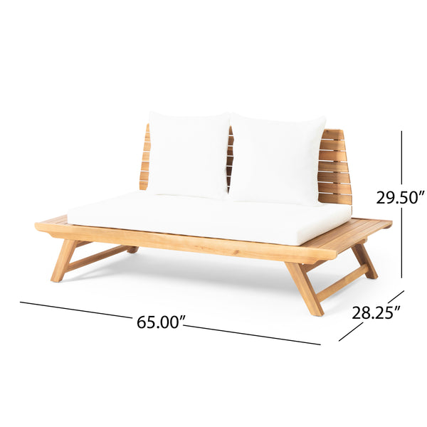 English Elm Christopher Knight Home® - SEDONA Acacia Wood Loveseat with Water-Resistant Cushions and Wide Seat Panel for Outdoor Comfort Teak 68.5 L x 32 W x 11.25 H 63745.00WHI