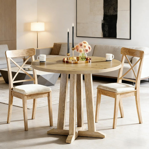 English Elm Compact Round Wood Dining Table Natural Grain Finish Seats Four Small Space Apartment T3971P447630