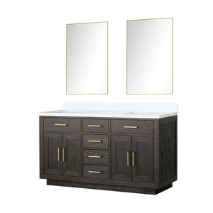 English Elm Brown Oak Double Bath Vanity With White Quartz Top & 28" Mirrors - Elegant, Durable, Modern Design! B2731S01532