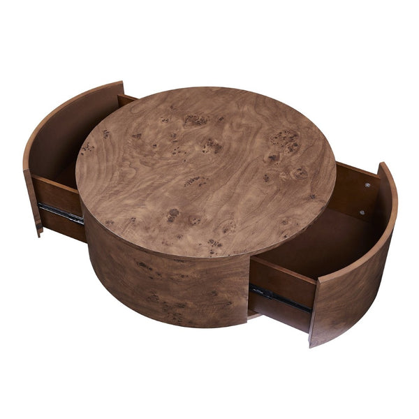 English Elm Burl Veneer Round Coffee Table Swivel Top Two Drawers Walnut Living Room N735P387206D