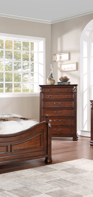 English Elm Dark Solid Wood 5-Drawer Chest with Lion Claw Carvings, Fluted Accents, 36x18x51in Storage Appeal B011P238669