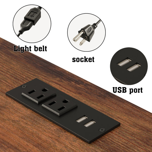 English Elm Black Metal Loft Bed with Built-in Desk Rgb Led Lighting and Charging Station Black W1671S00004