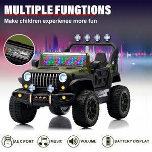 English Elm 24v Two Seat Kids Ride on Car with 4wd Motor Remote Control and Led Lights Green W509P378205