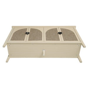 English Elm Rattan 4 Door Cabinet with Metal Semi-Circle Handles, Pine Feet, Adjustable Shelves, Non-Slip Pads W688P223028
