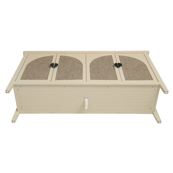English Elm Rattan 4 Door Cabinet with Metal Semi-Circle Handles, Pine Feet, Adjustable Shelves, Non-Slip Pads W688P223028