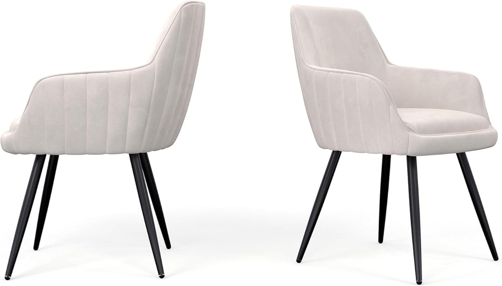 English Elm Beige Mid-Century Channel Tufted Accent Chairs Set of 2 — Velvet-Look Polyester, Curved Arms, Metal Legs B347P339993