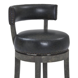 English Elm Reyden 26" Counter Height Swivel Stool in Onyx Faux Leather with American Gray Wood—Stable, Stylish B2736P354315
